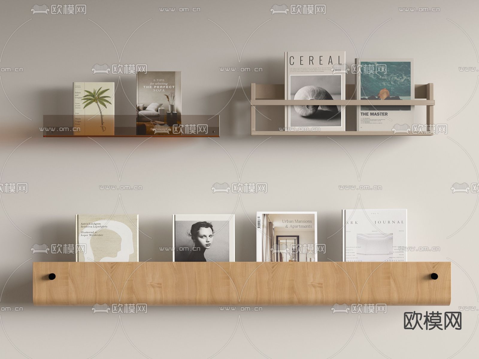 现代墙面书架su模型下载（渲染图2）