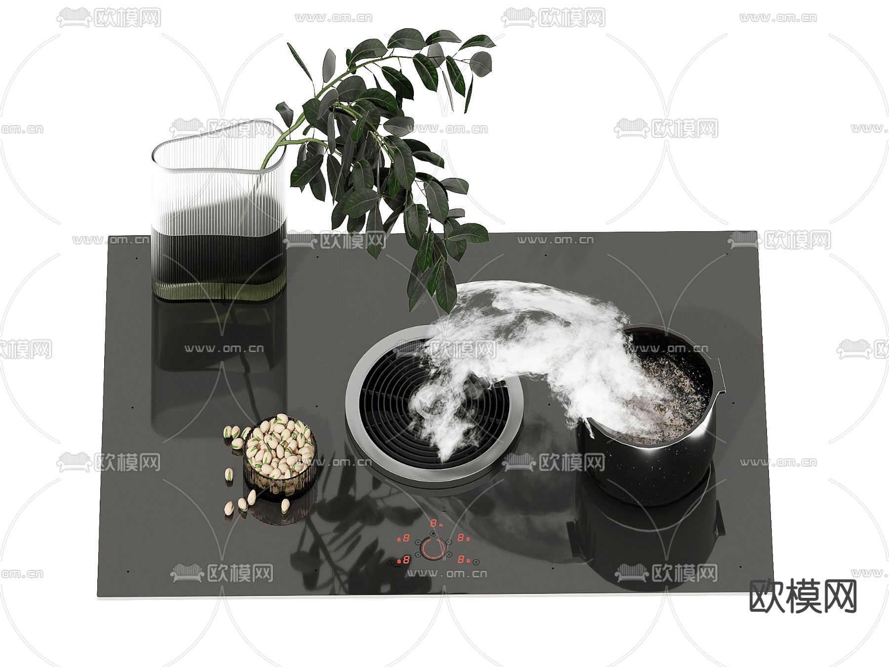 现代电磁炉桌面su模型下载（渲染图2）