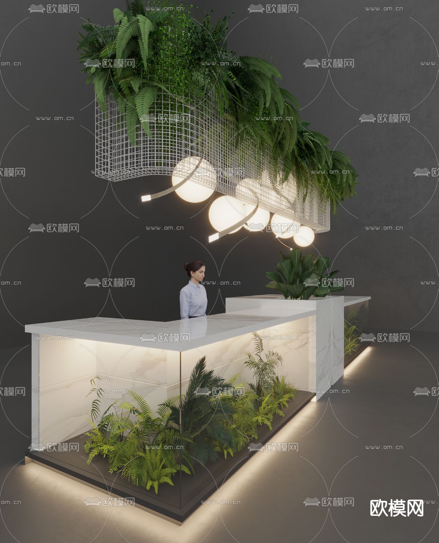 自然风前台 接待台 咨询台3d模型下载（渲染图2）