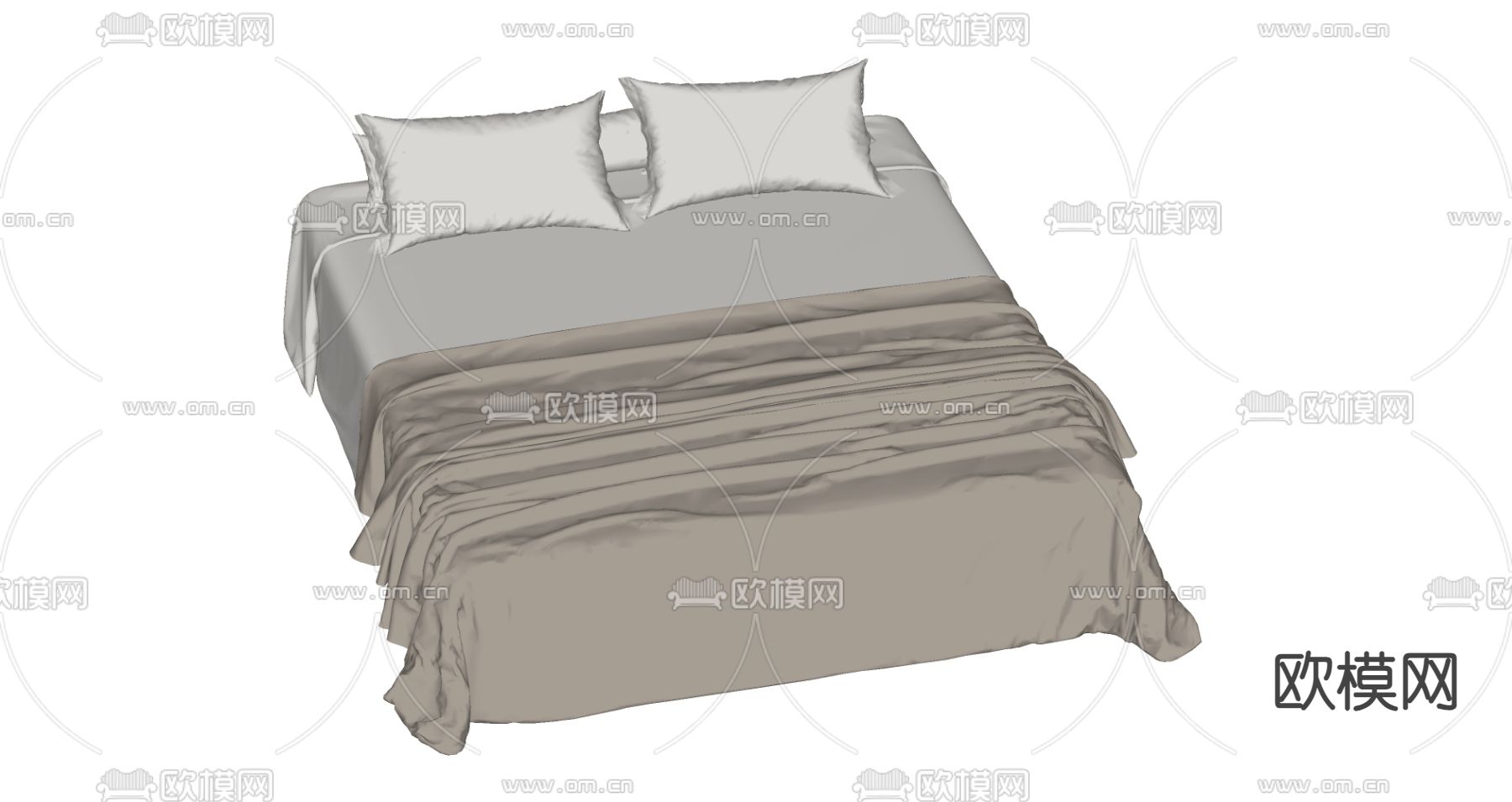 侘寂风双人床su模型下载（渲染图1）