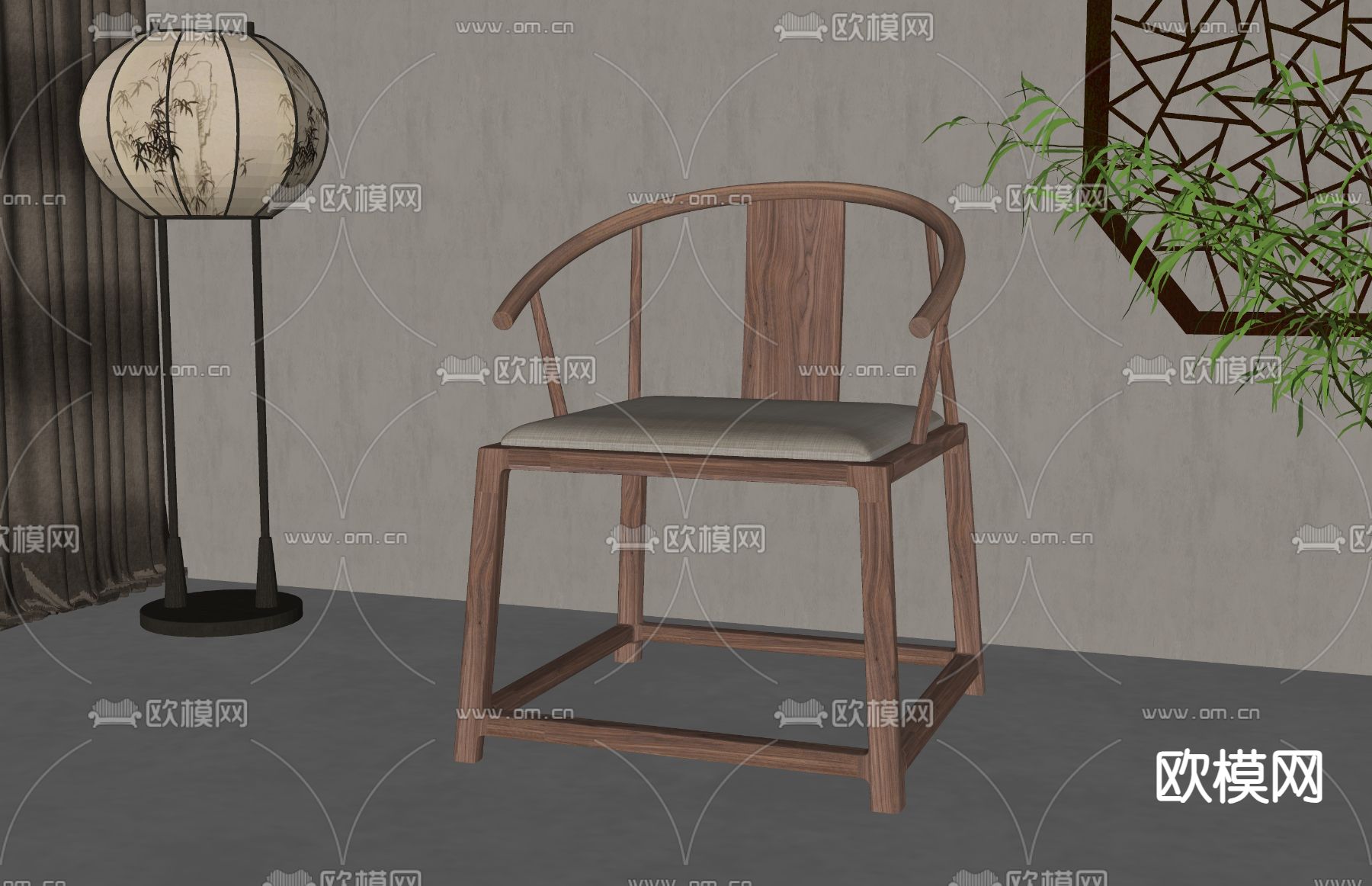 新中式休闲椅su模型下载（渲染图1）