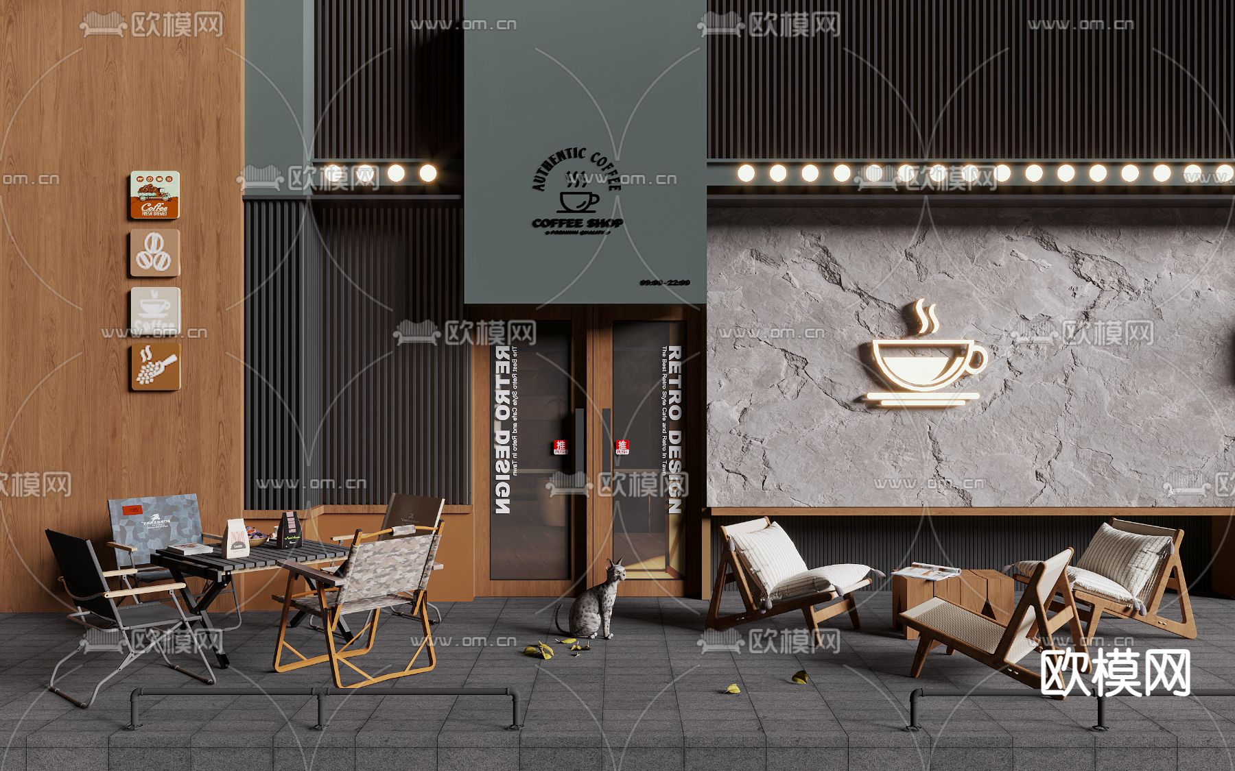 咖啡厅门头 咖啡外摆 户外桌椅3d模型下载