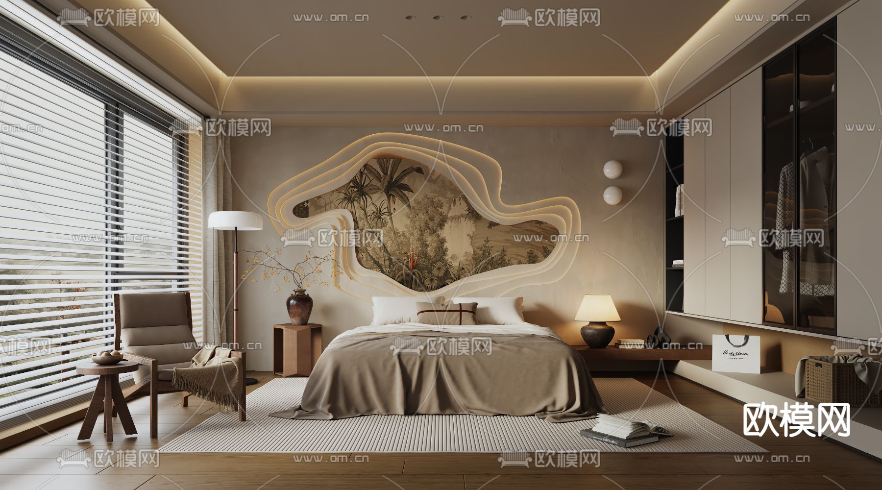 侘寂风卧室su模型下载（渲染图2）