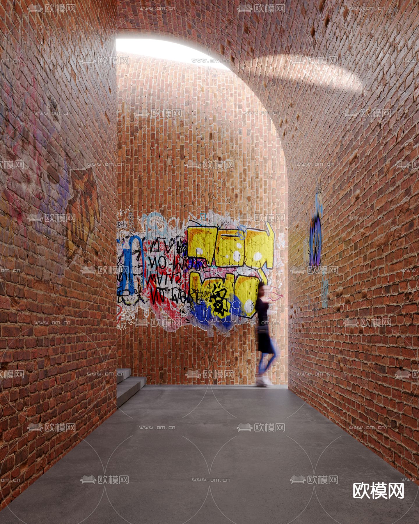 工业风涂鸦过道su模型下载（渲染图2）