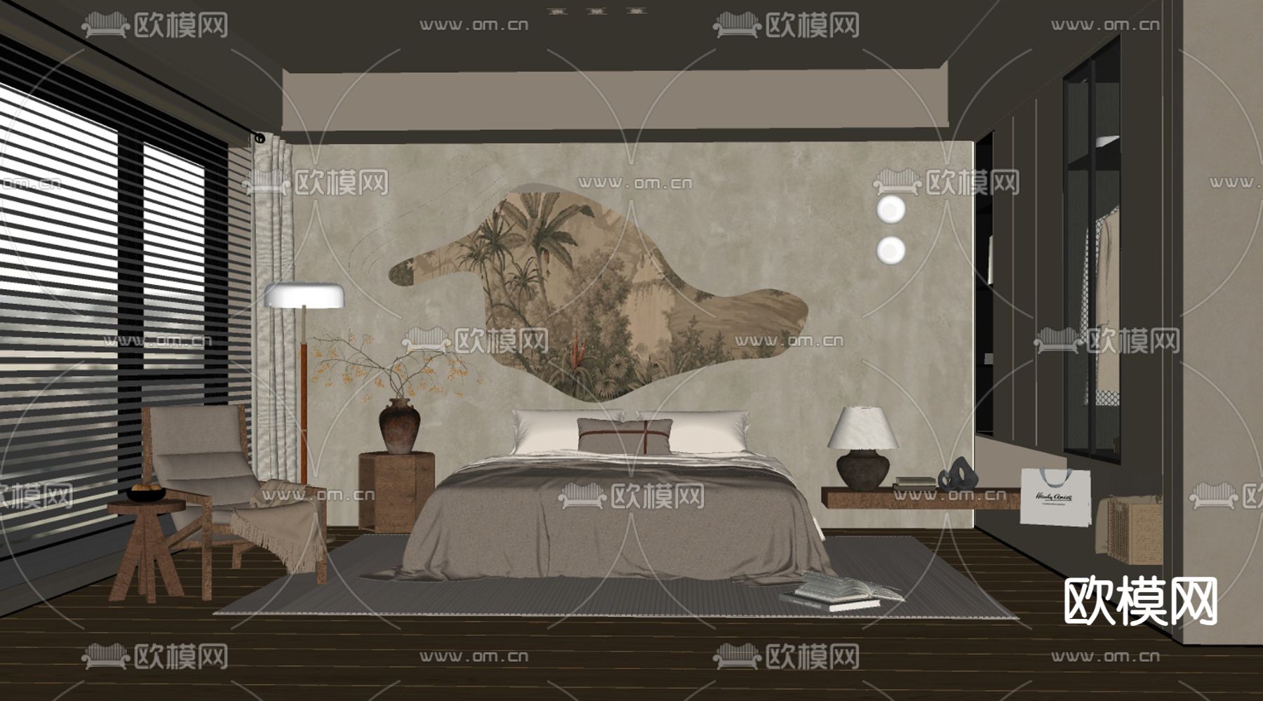 侘寂风卧室su模型下载（渲染图1）