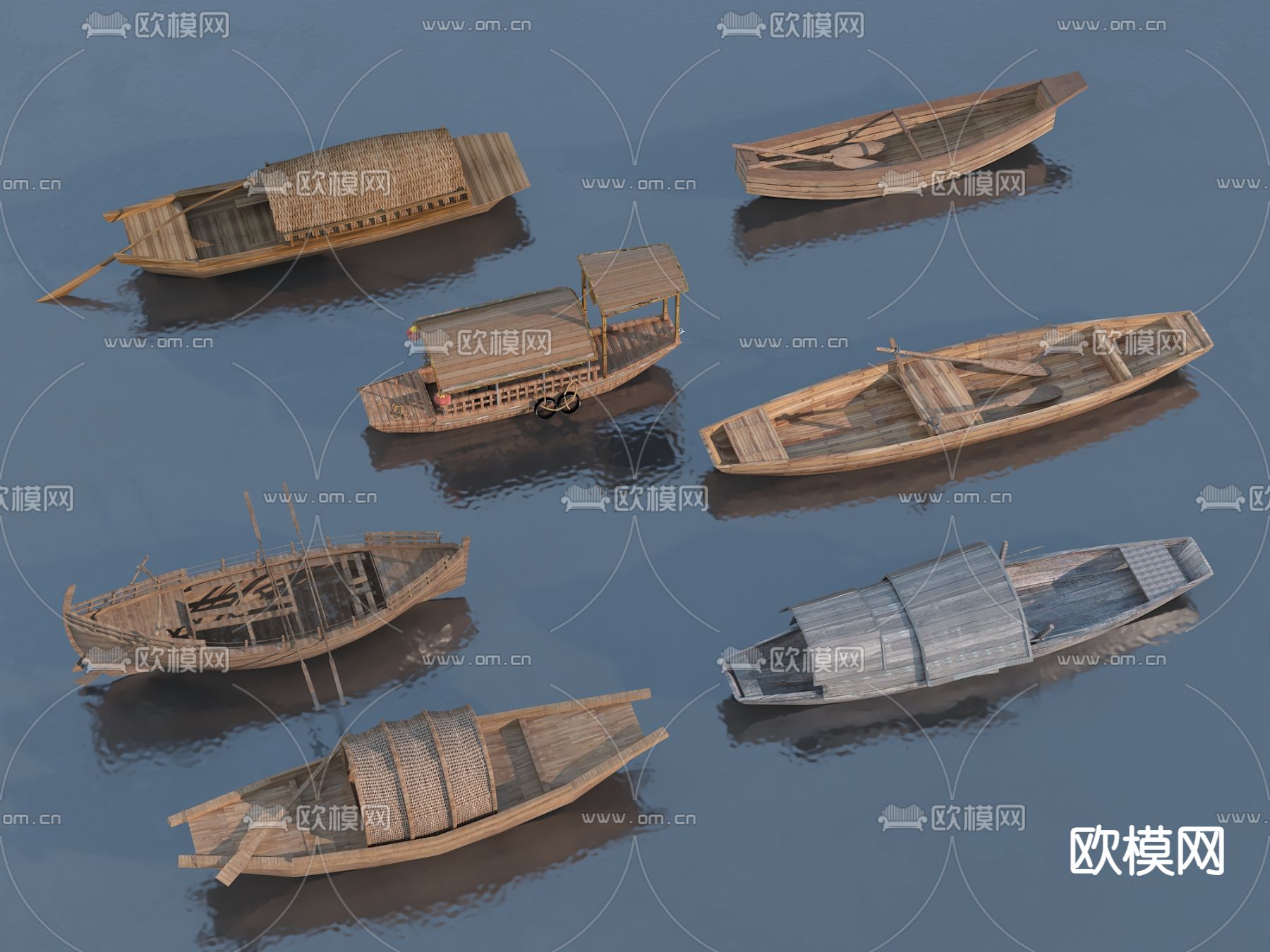 中式木船 渔船 乌篷船3d模型下载_ID15050441_3dmax免费模型-欧模网