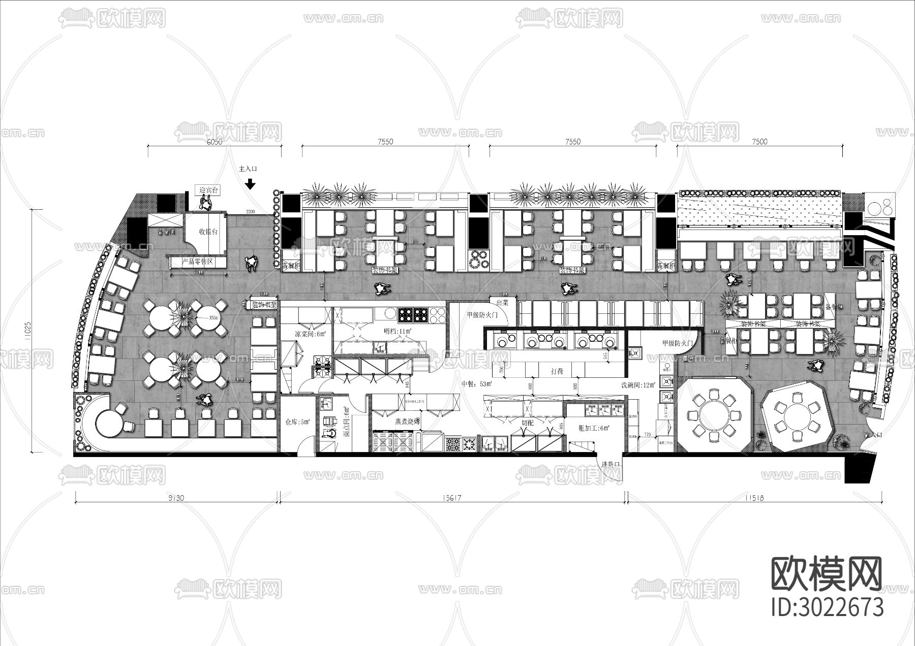 400㎡火锅店cad平面图下载