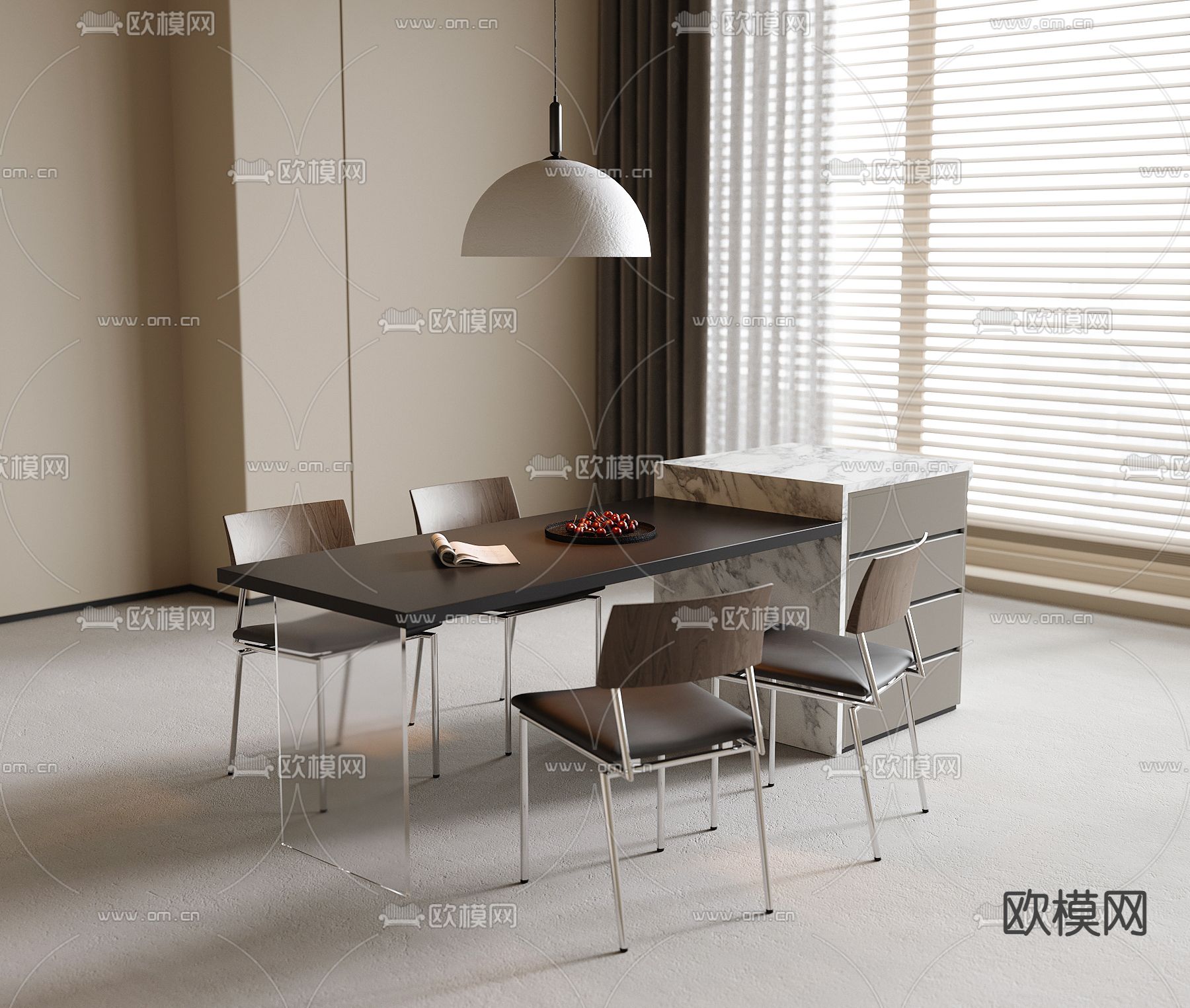 岛台餐桌椅3d模型下载