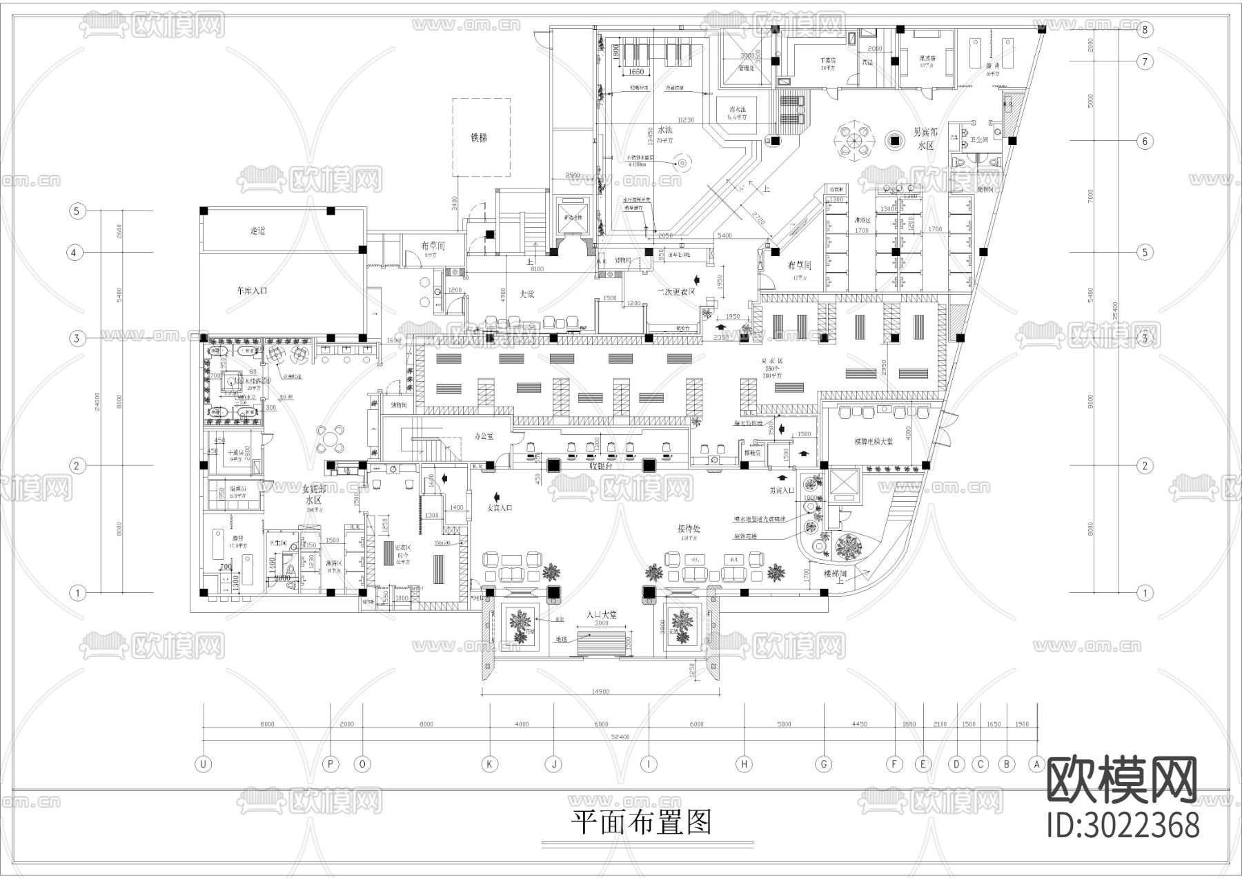 1600㎡ 汤泉 洗浴 水疗 休闲会所cad施工图下载（渲染图1）