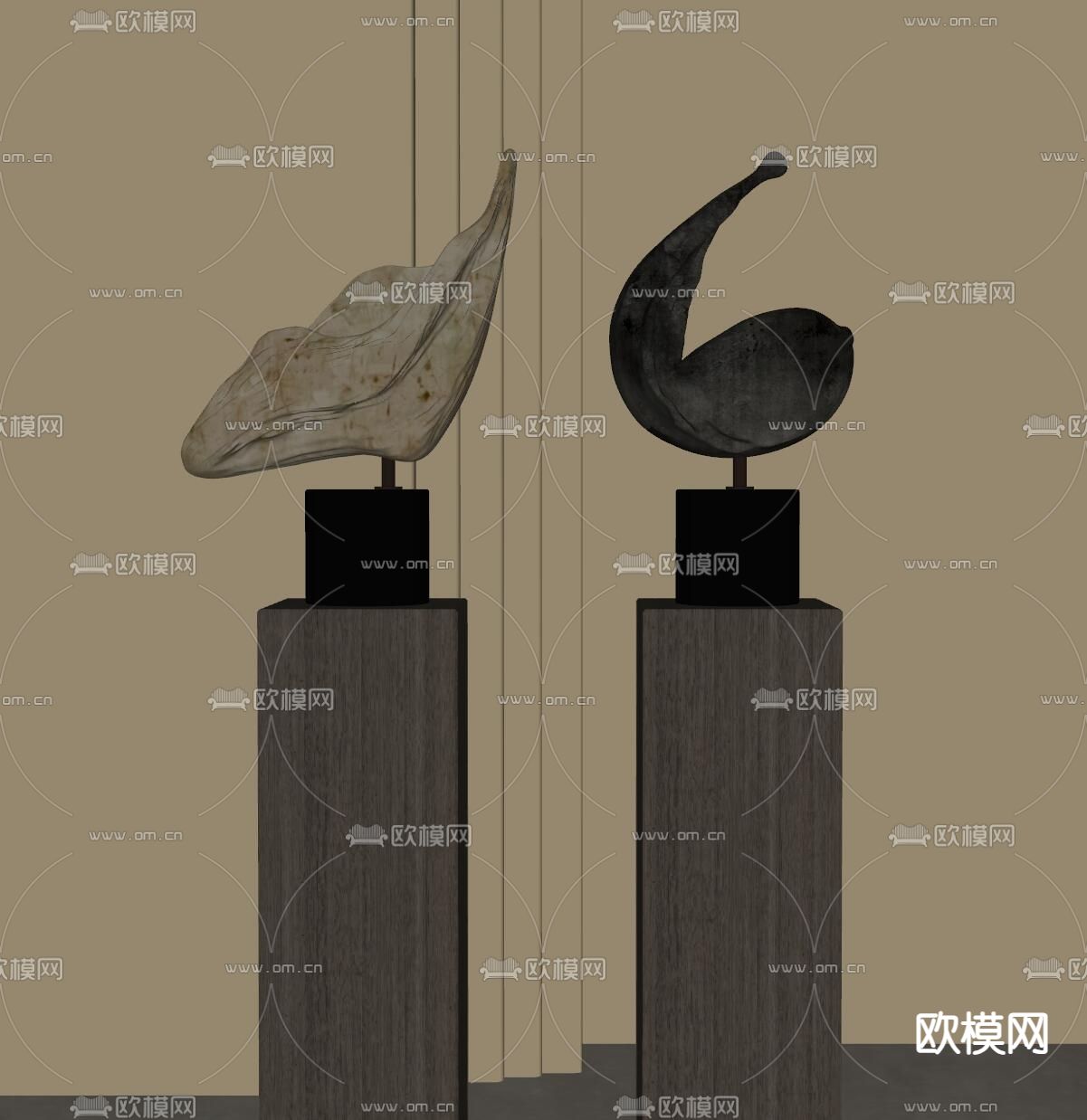 侘寂风雕塑摆件su模型下载（渲染图1）