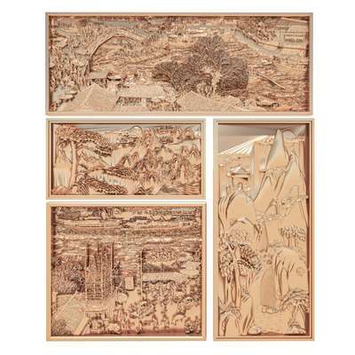  中式浮雕景墙 照壁墙su模型 