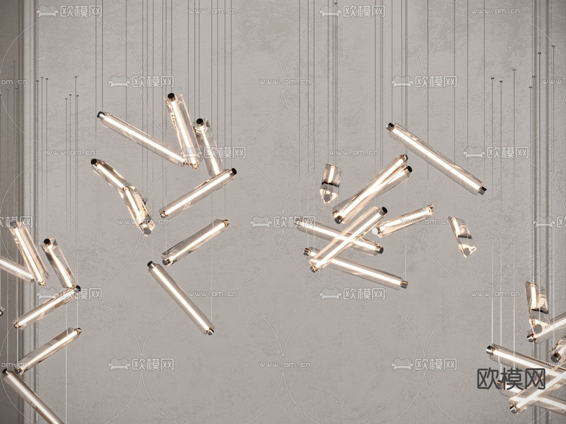 轻奢吊灯 灯管装饰灯3d模型下载