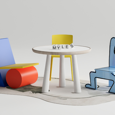  孟菲斯儿童桌椅su模型 