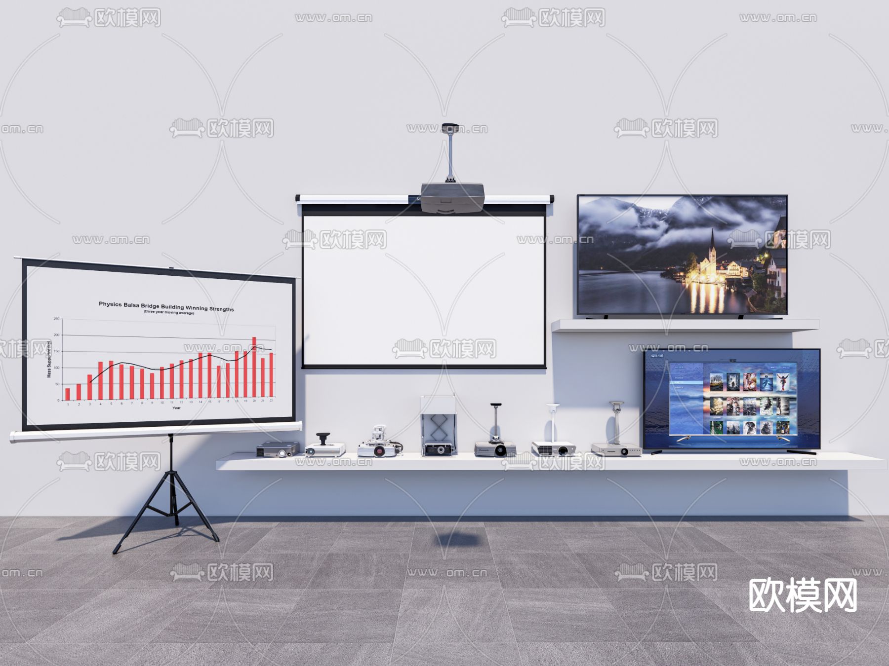 现代 投影幕布 投影仪su模型下载（渲染图1）