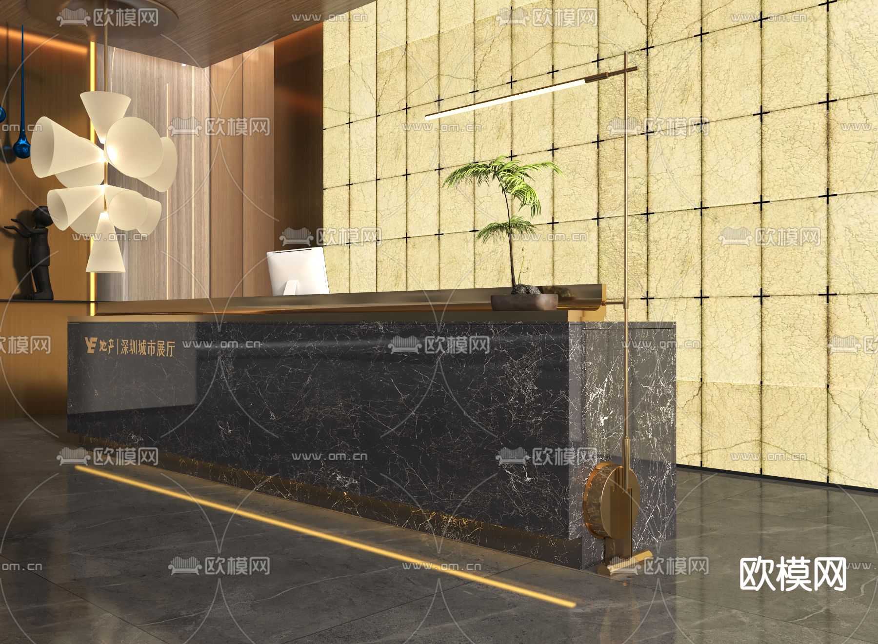 售楼处前台 接待台3d模型下载（渲染图2）