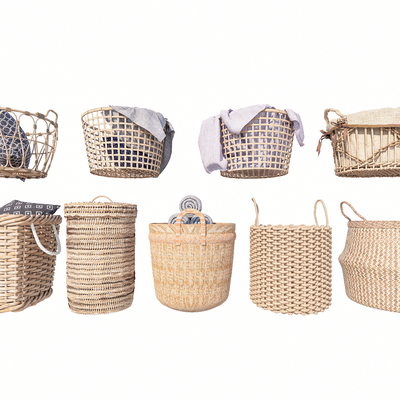  现代毛巾架 脏衣篓 收纳筐 竹筐su模型 