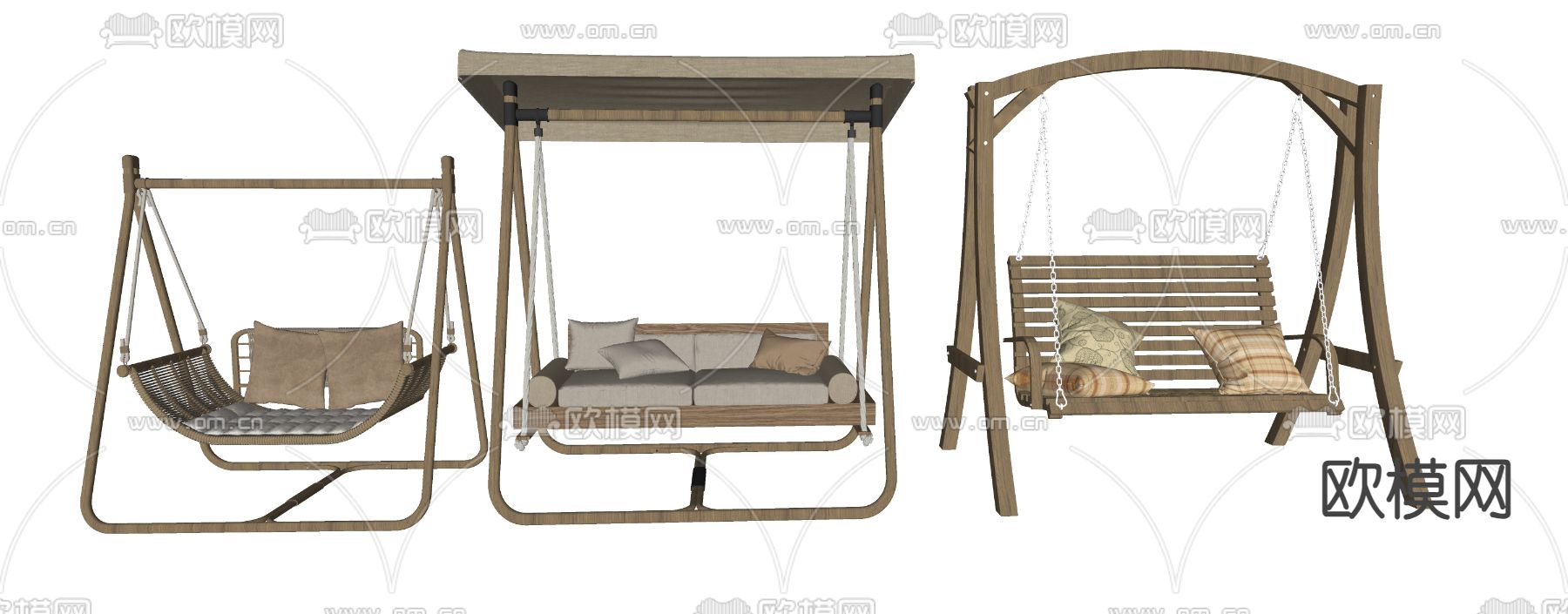 现代摇椅 吊椅 庭院秋千椅su模型下载（渲染图1）