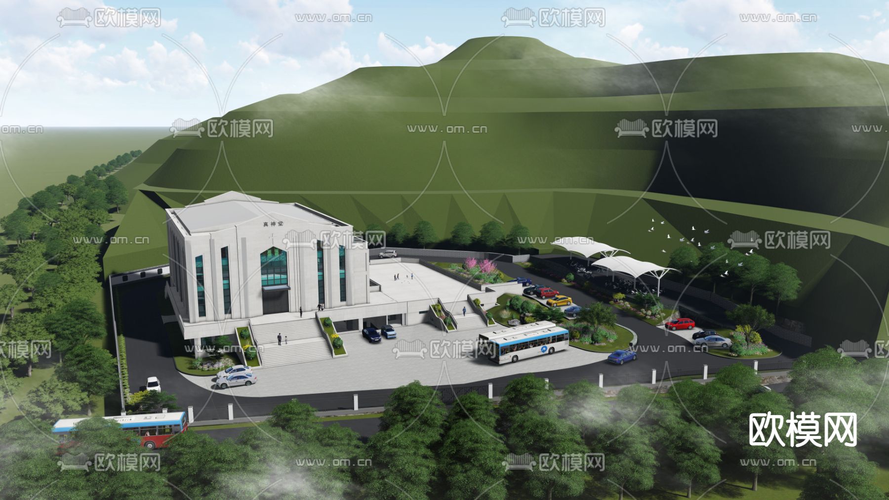 欧式教堂建筑su模型下载（渲染图3）