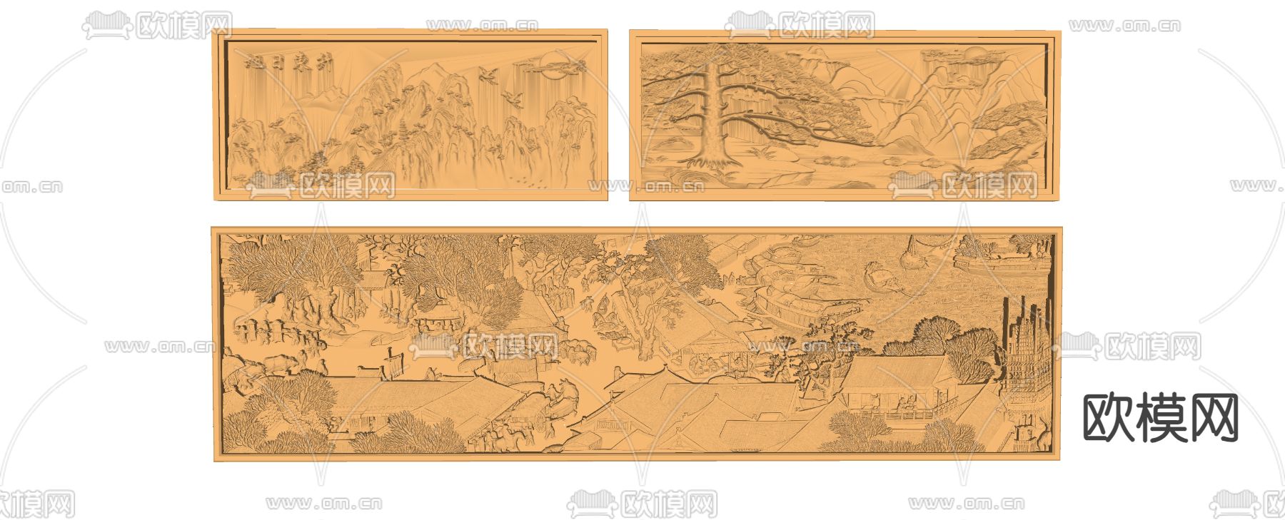 中式浮雕景墙 照壁墙su模型下载（渲染图1）