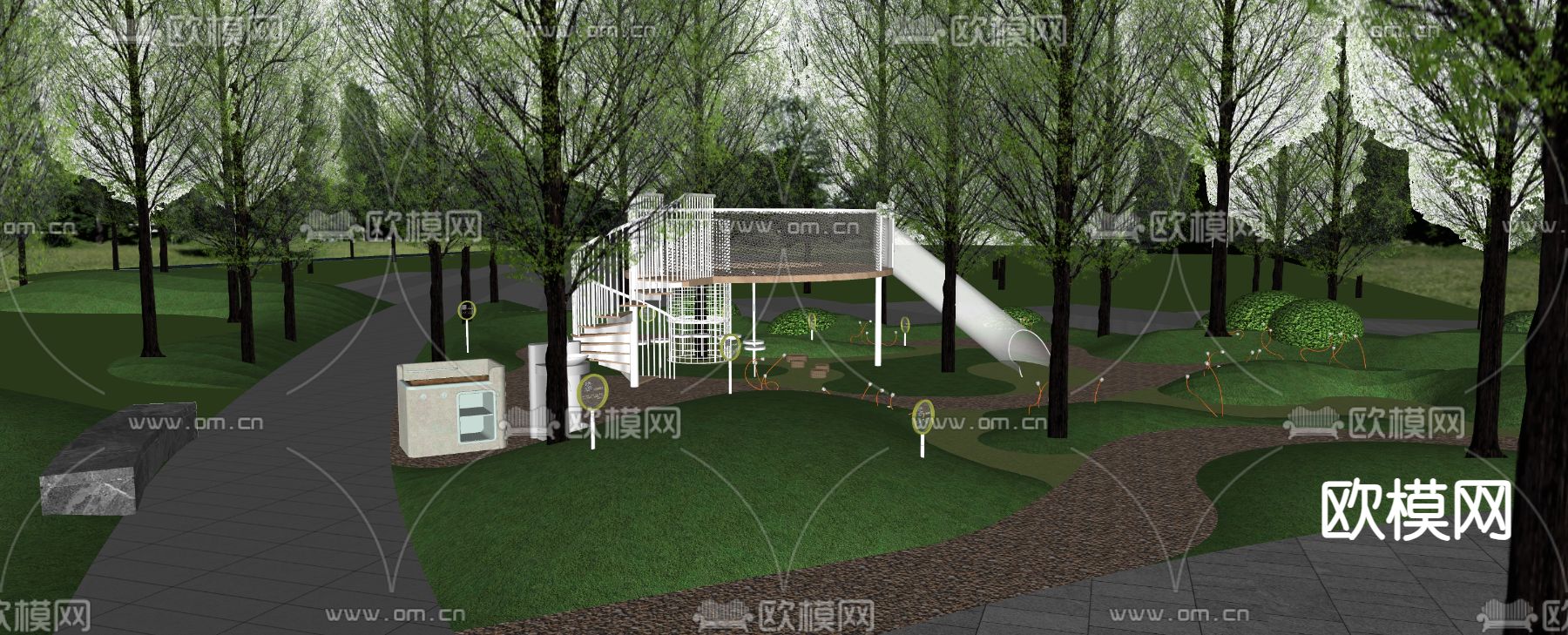 现代 儿童游乐区su模型下载（渲染图2）