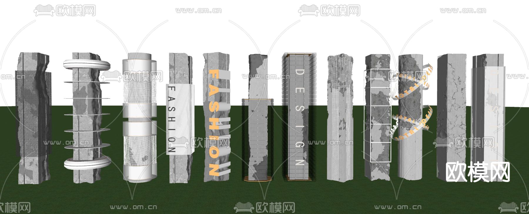 现代装饰柱 柱子 包柱su模型下载（渲染图2）