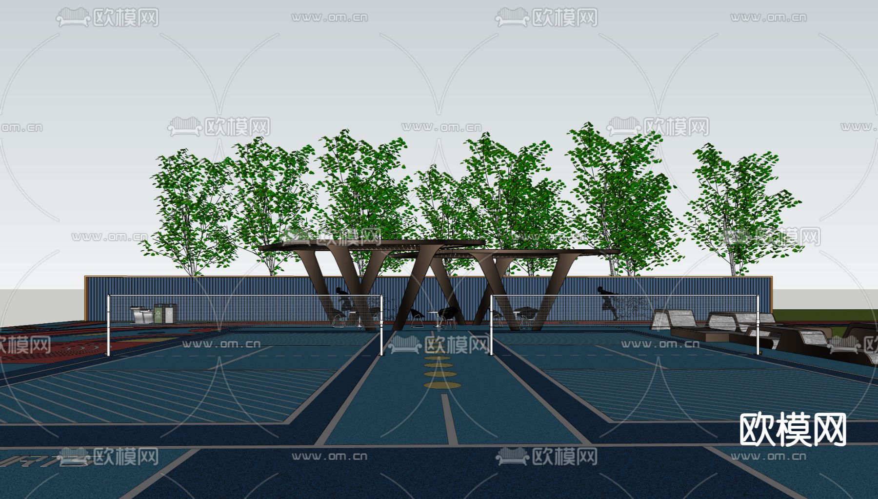 网球场运动场su模型下载（渲染图1）
