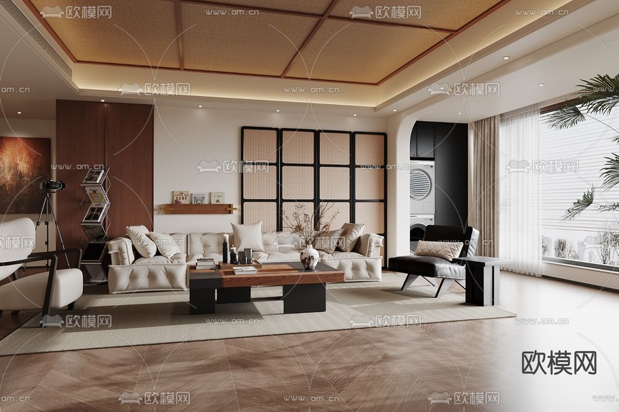 中古风客厅3d模型下载(渲染图1)