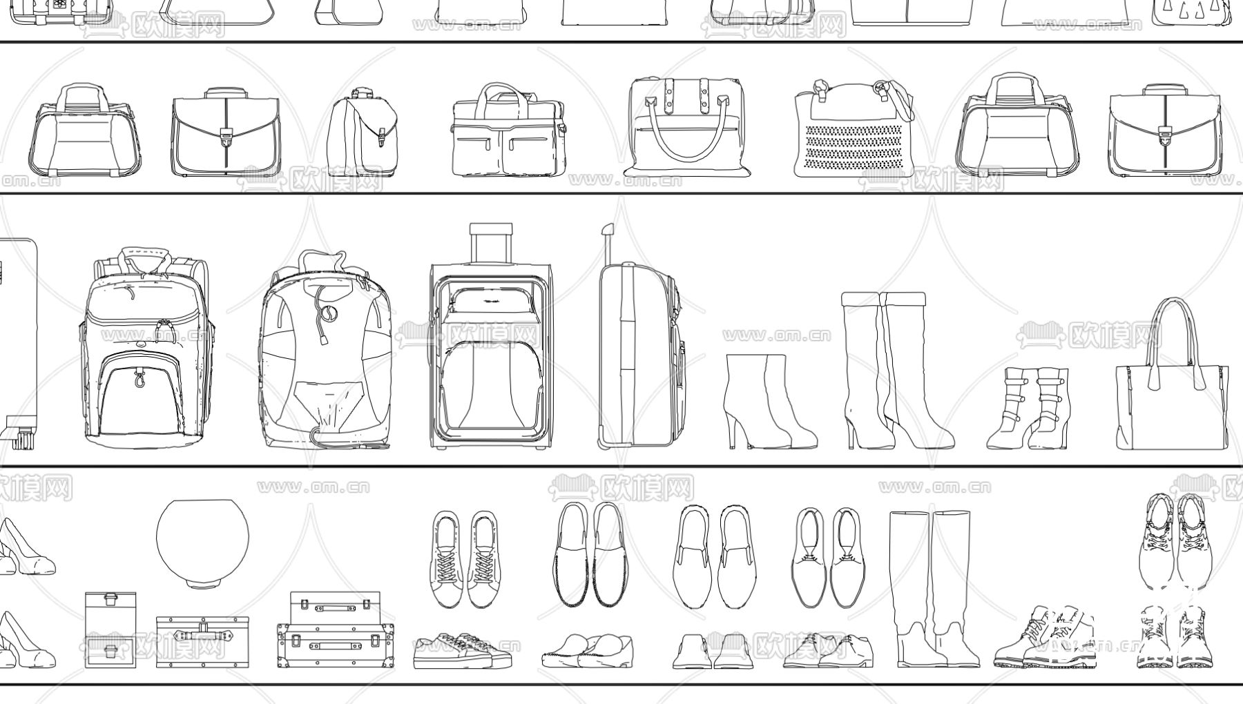 潮流软装包包行李箱各种鞋子合集cad图库下载（渲染图3）