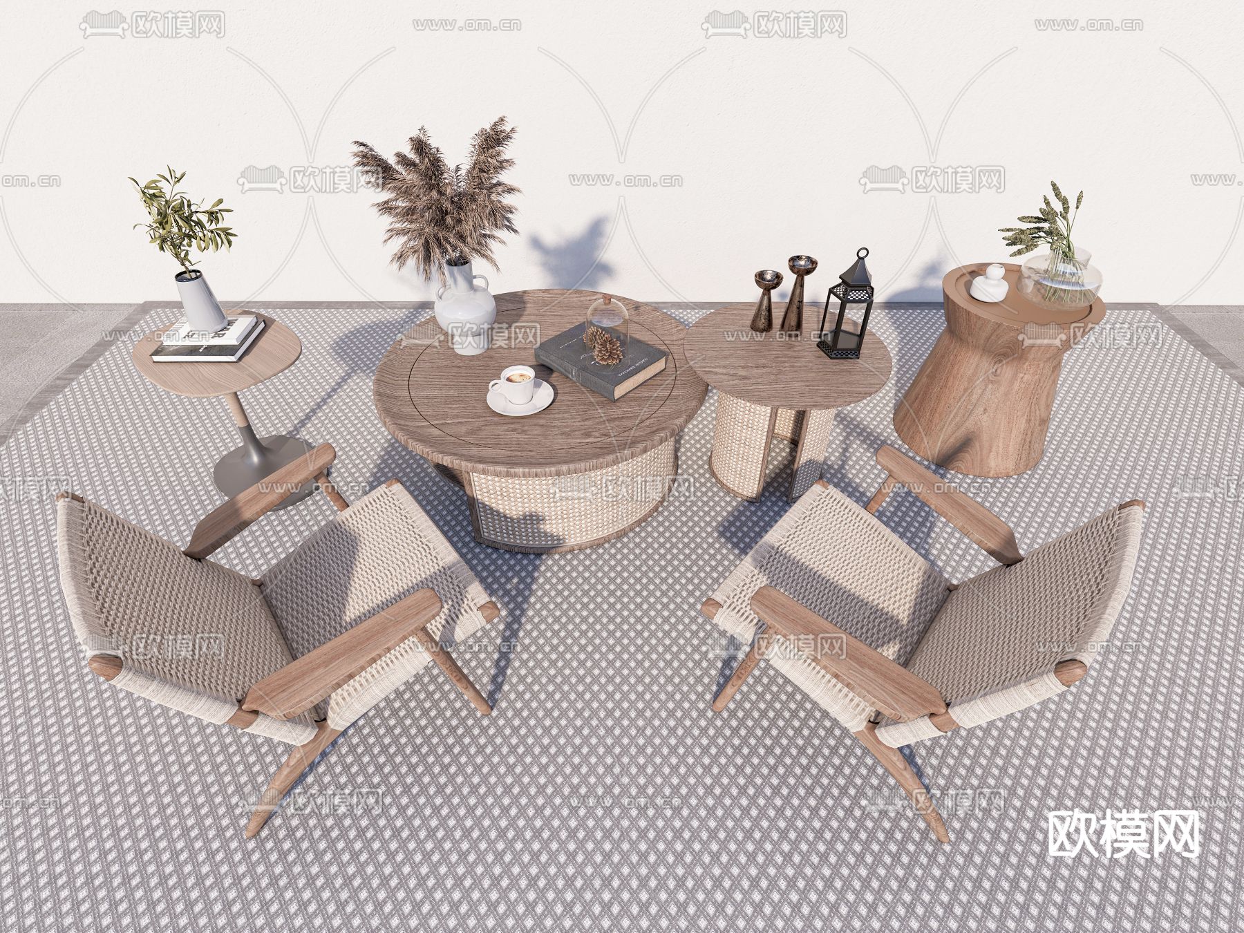 侘寂户外椅 藤编休闲椅su模型下载（渲染图1）