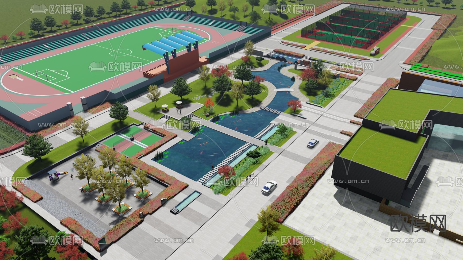 校园景观su模型下载（渲染图4）
