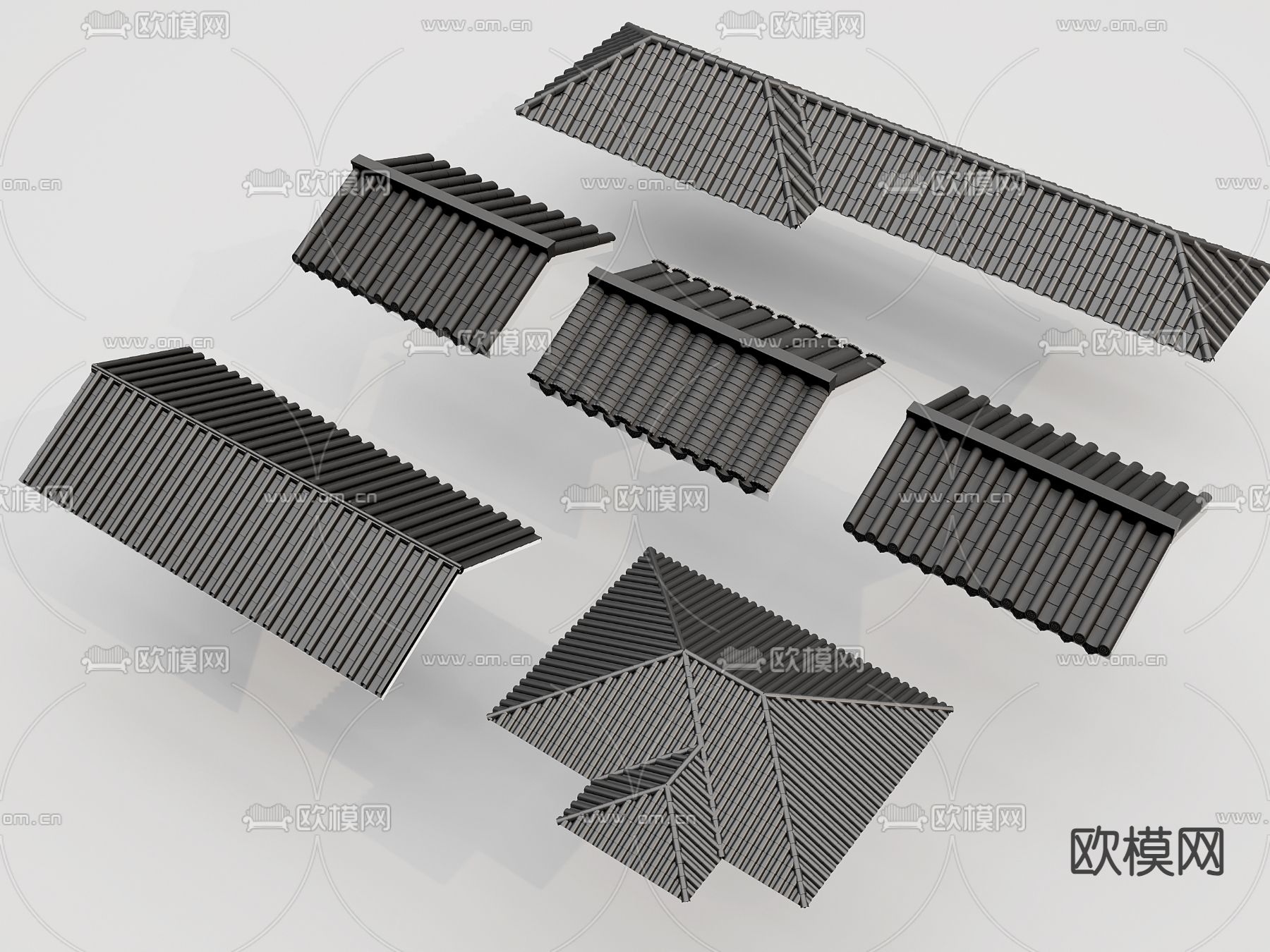 中式屋顶 屋脊 房顶 瓦片3d模型下载