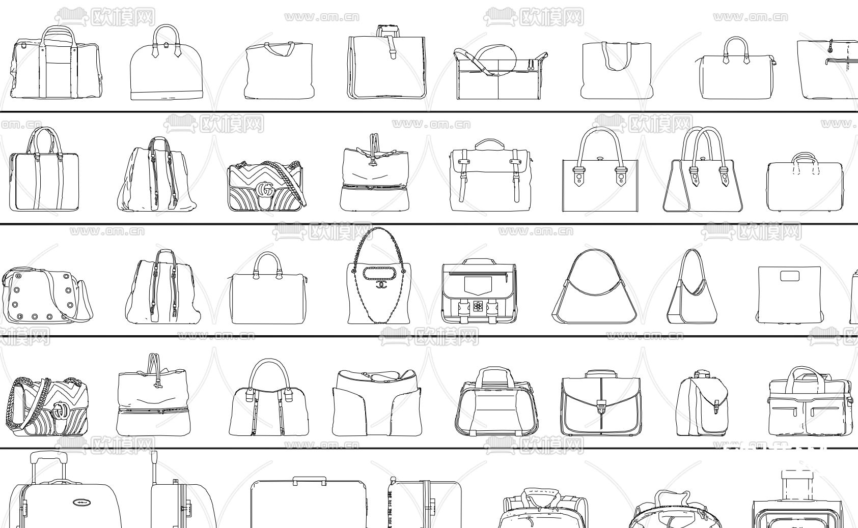 潮流软装包包行李箱各种鞋子合集cad图库下载（渲染图2）