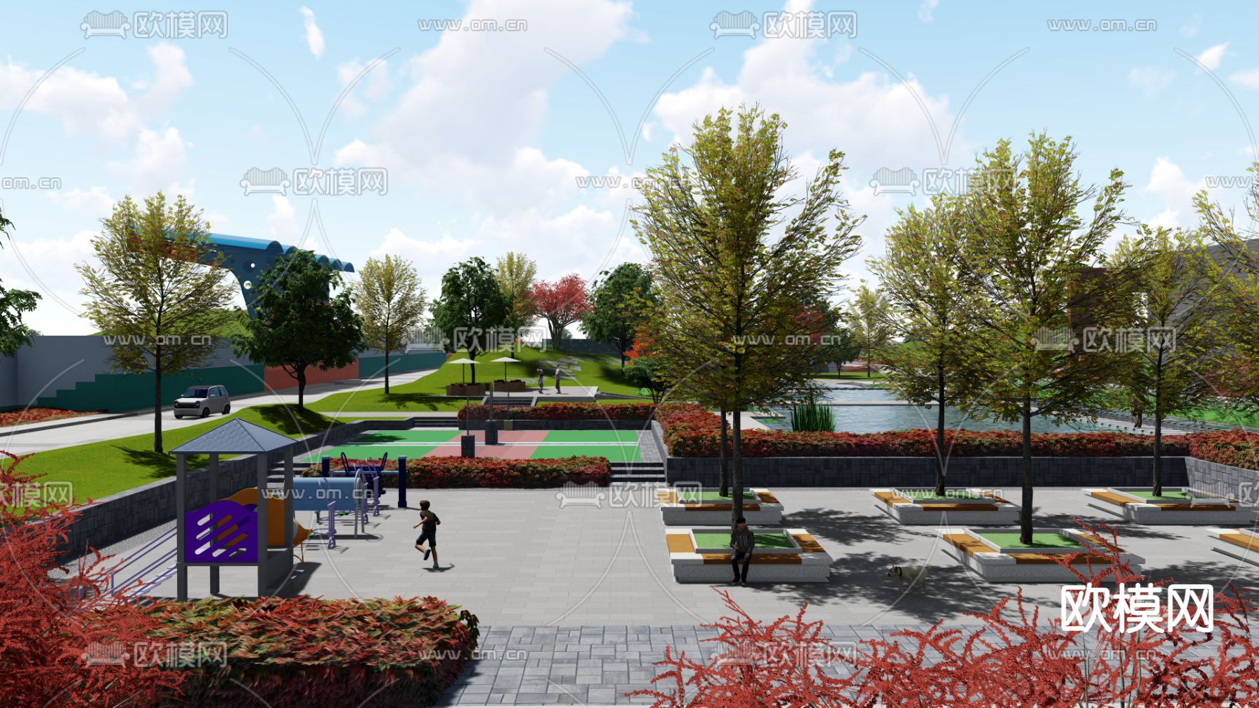 校园景观su模型下载（渲染图1）