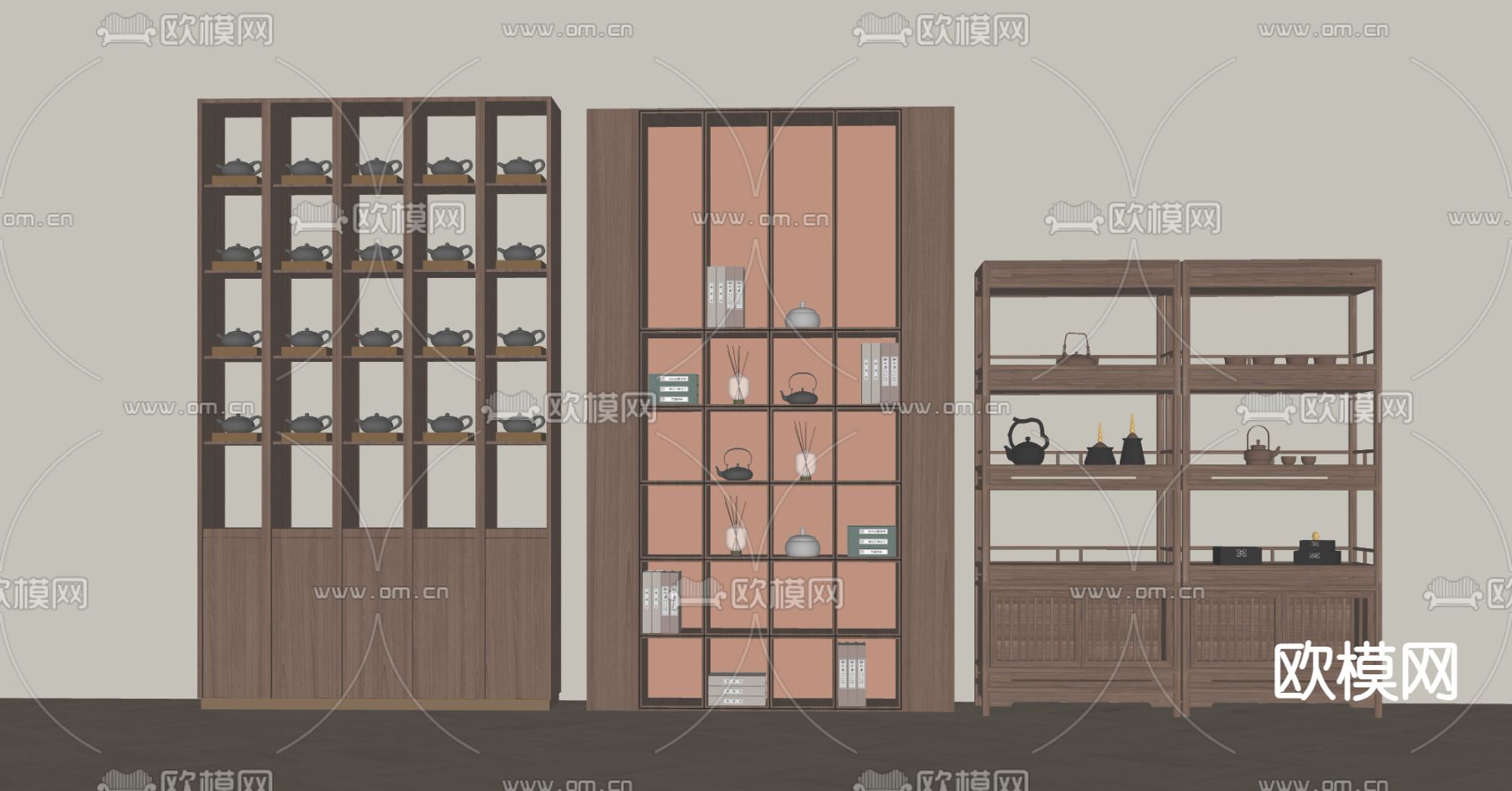 新中式茶柜su模型下载（渲染图1）