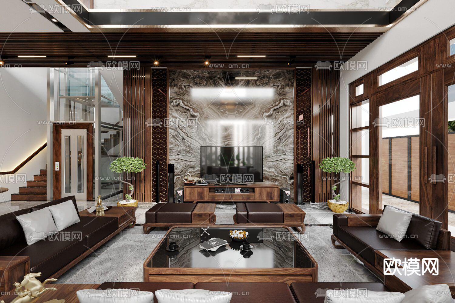 别墅客厅 别墅中空3d模型下载（渲染图1）