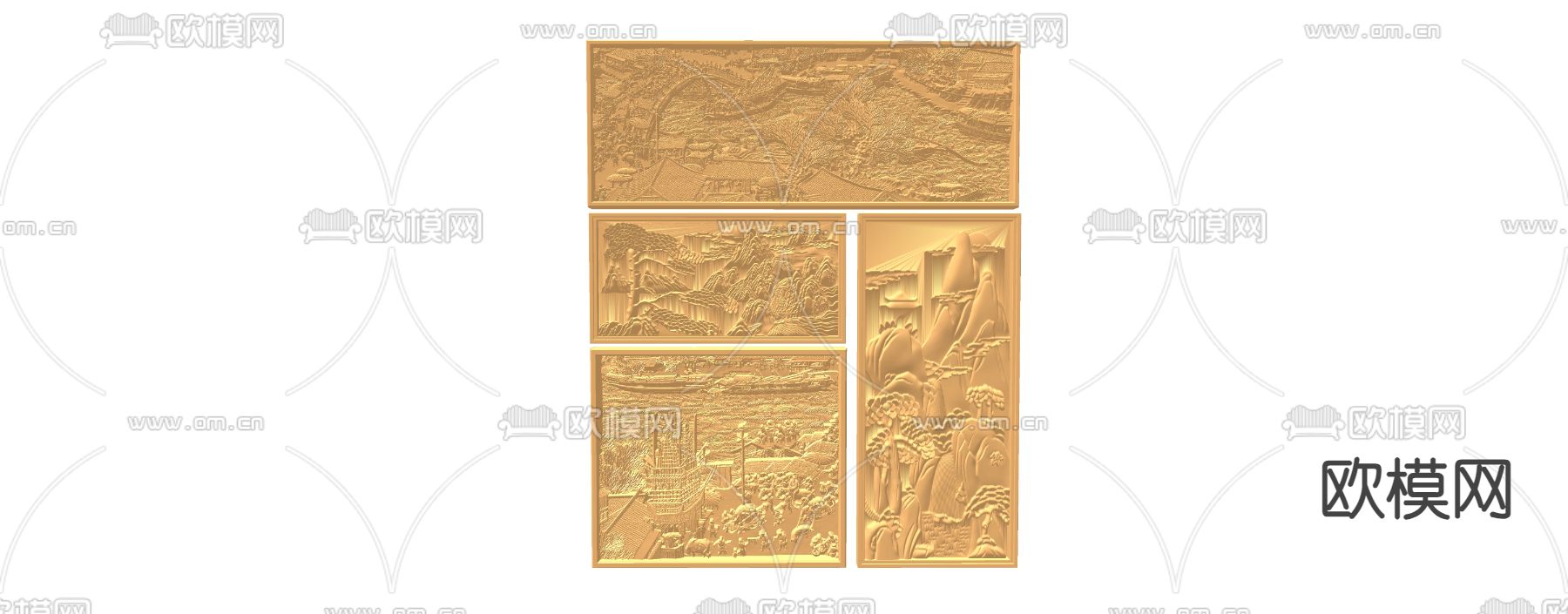 中式浮雕景墙 照壁墙su模型下载（渲染图1）