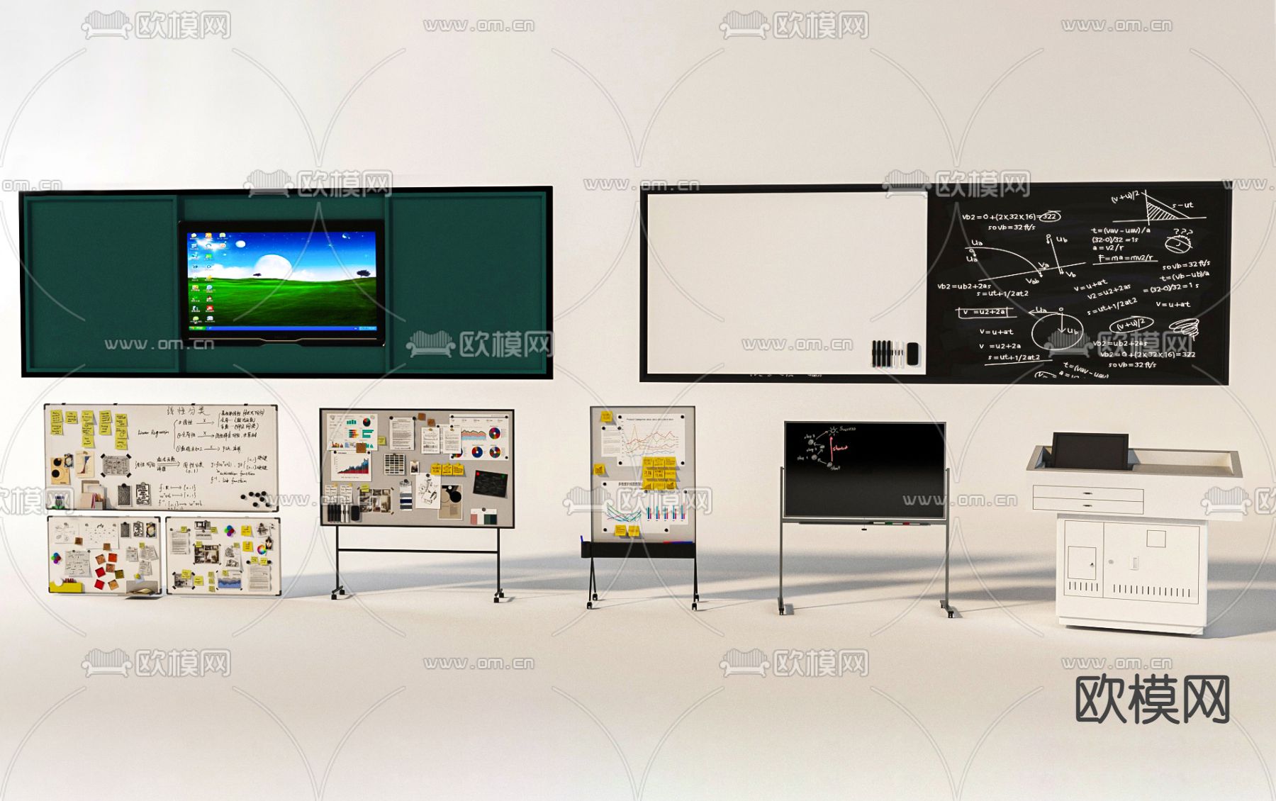 现代讲台 办公白板 黑板su模型下载
