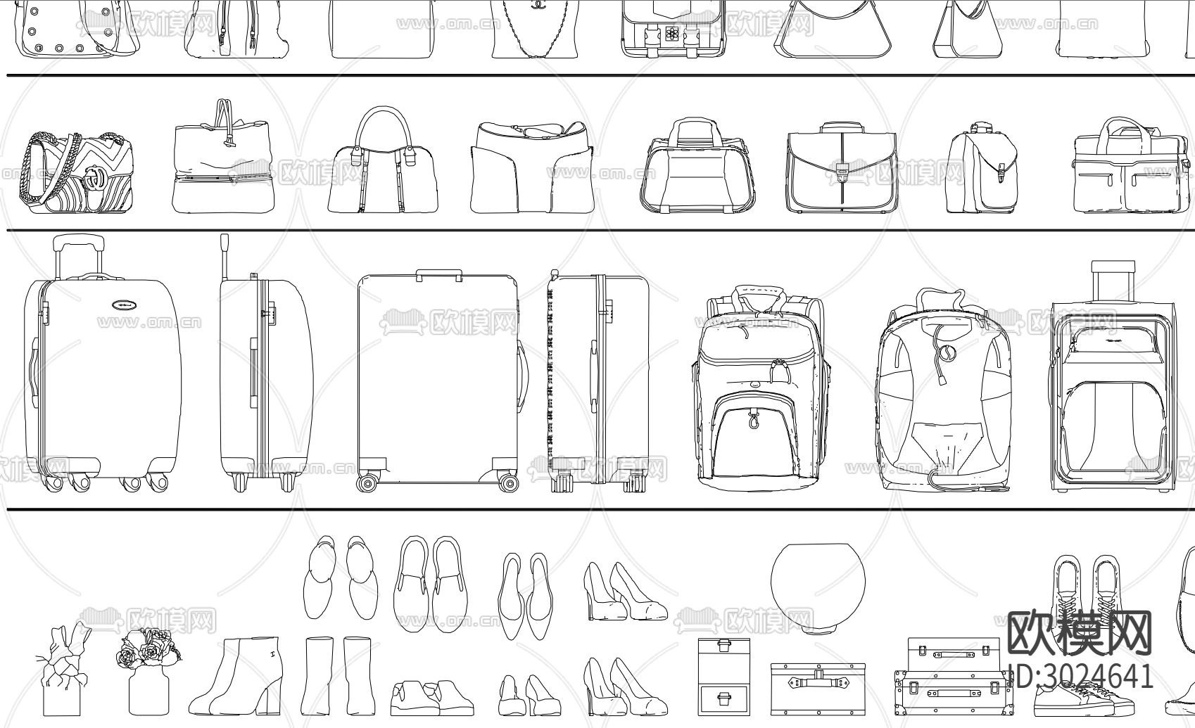 潮流软装包包行李箱各种鞋子合集cad图库下载（渲染图4）