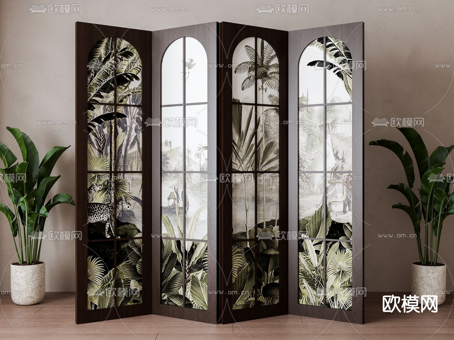 中古风屏风 隔断3d模型下载