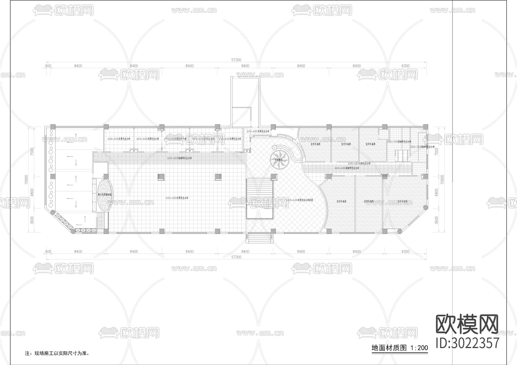 980㎡餐厅 餐饮空间cad施工图下载（渲染图3）
