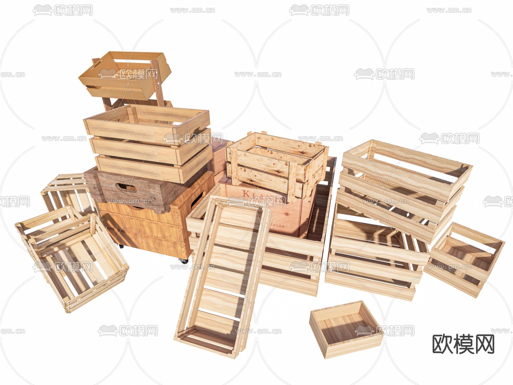 现代木箱子 快递箱 集装箱 货物箱su模型