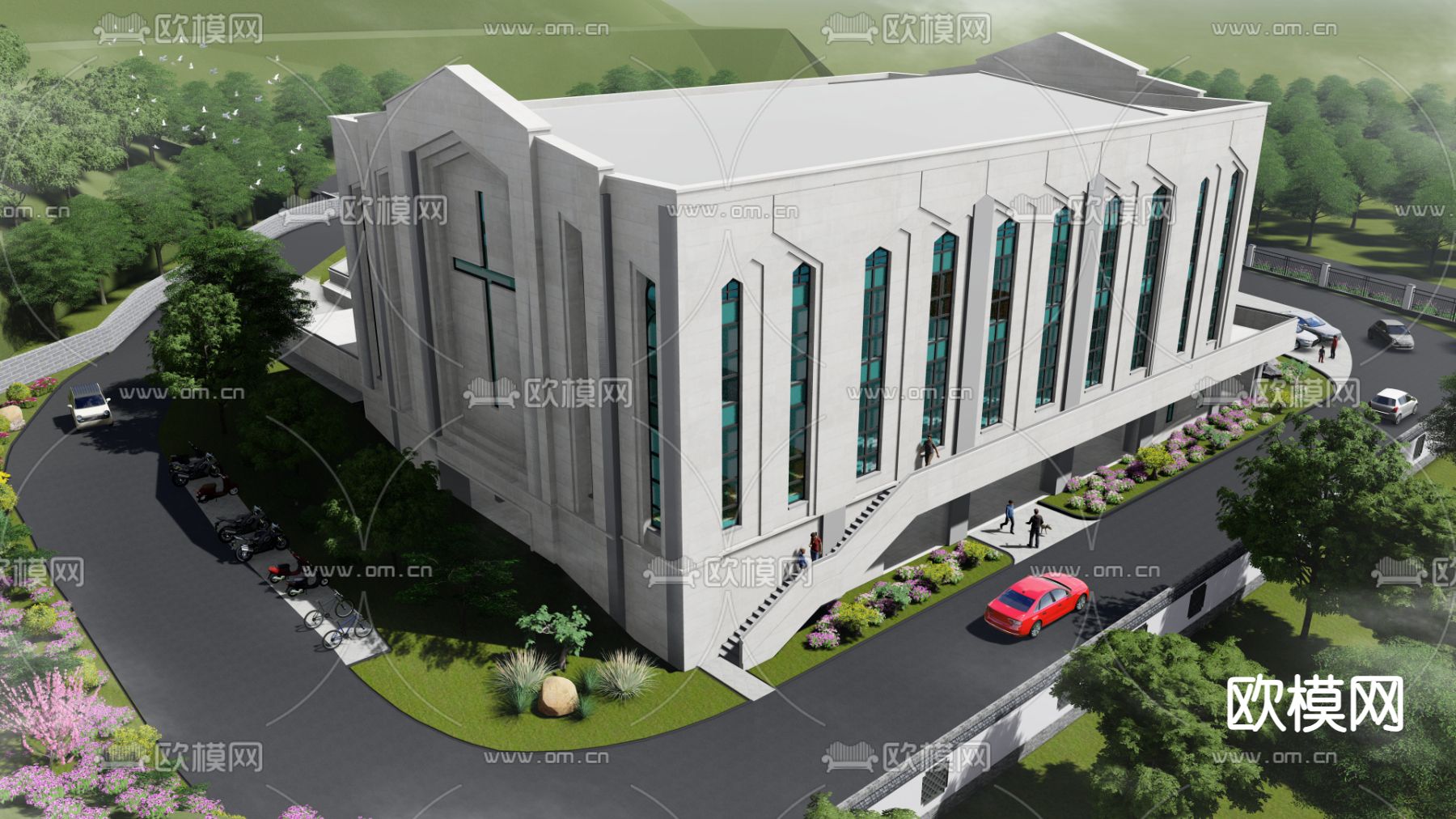 欧式教堂建筑su模型下载（渲染图4）