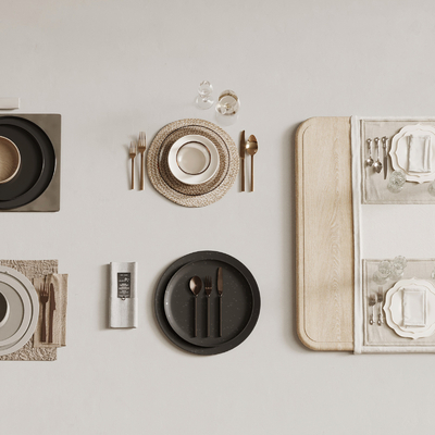  餐桌摆件 叉子 碟盘su模型 