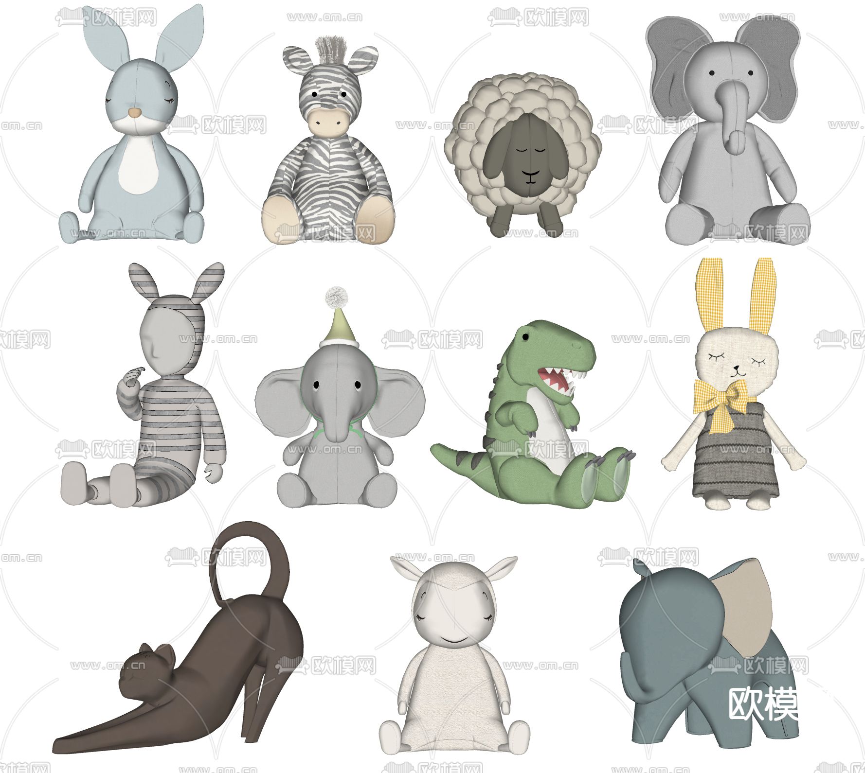 现代毛绒玩具su模型下载（渲染图1）