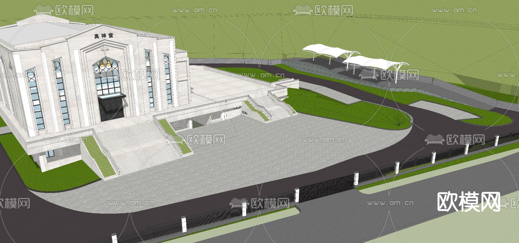 欧式教堂建筑su模型下载（渲染图1）