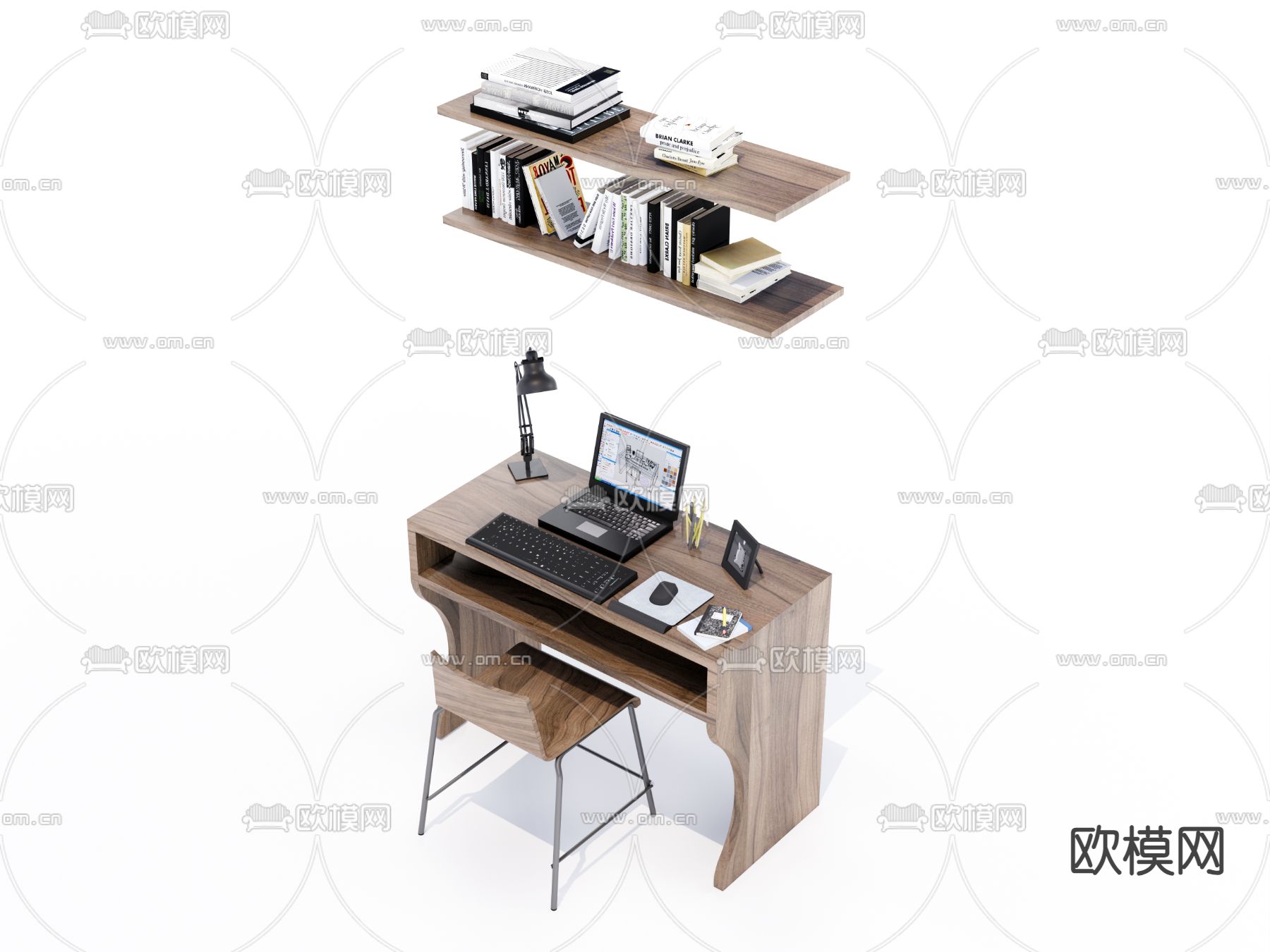 现代实木书桌椅su模型下载（渲染图2）