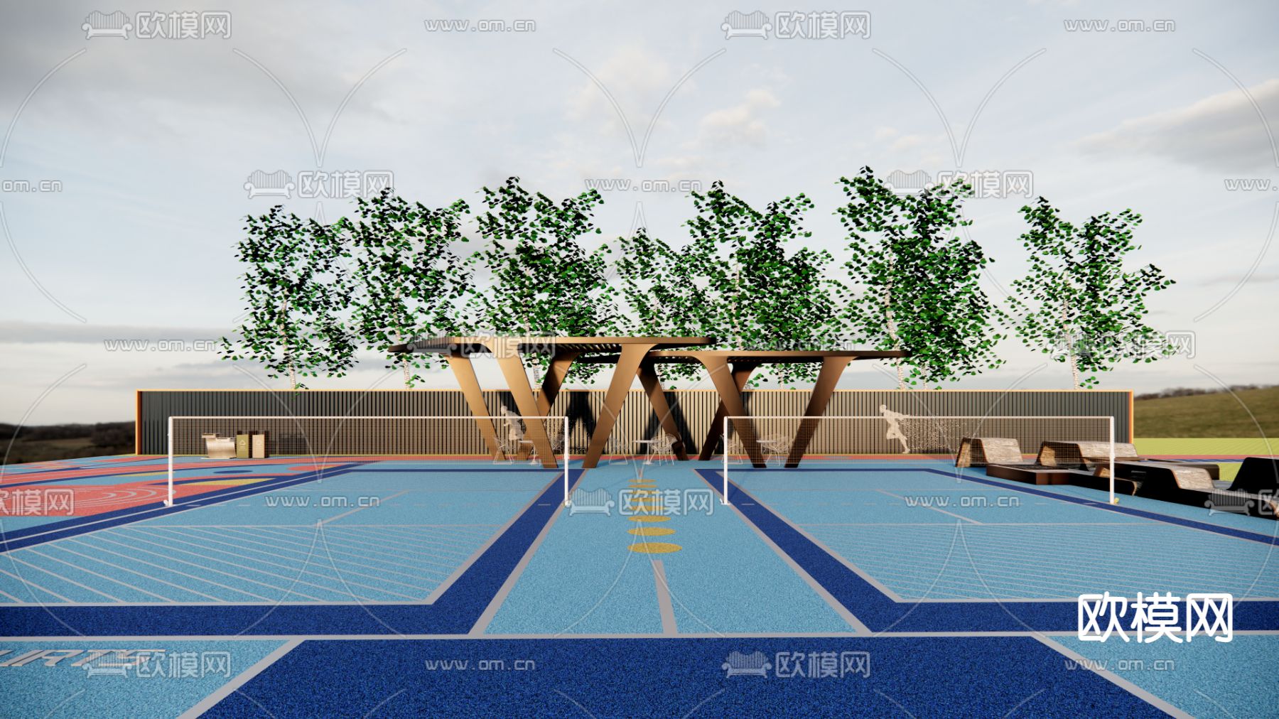 网球场运动场su模型下载（渲染图2）