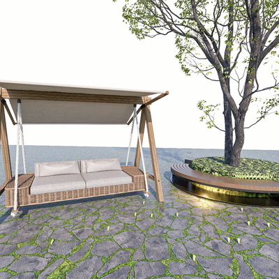  现代摇椅 吊椅 庭院秋千椅su模型 