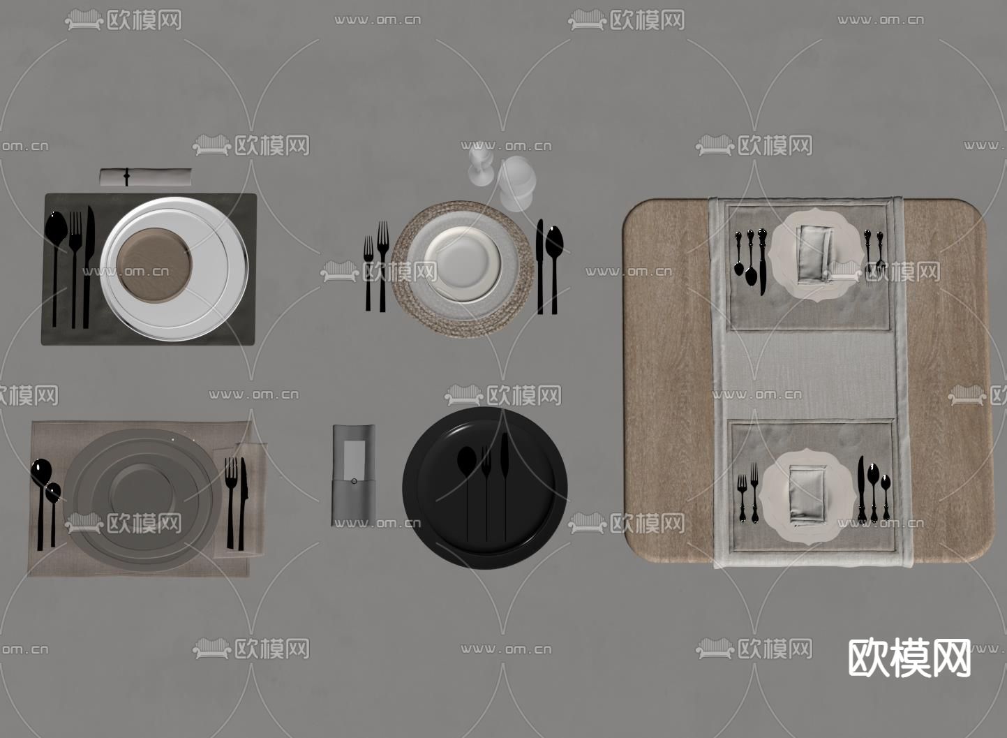 餐桌摆件 叉子 碟盘su模型下载（渲染图2）