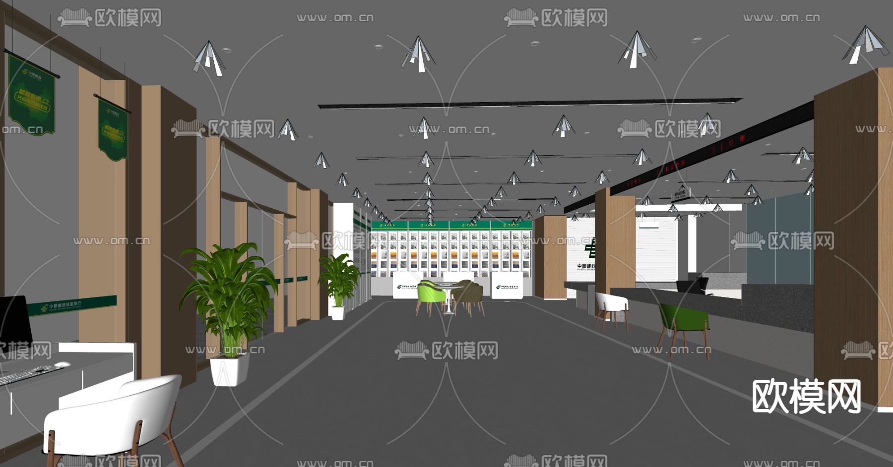 现代邮政银行su模型下载（渲染图1）